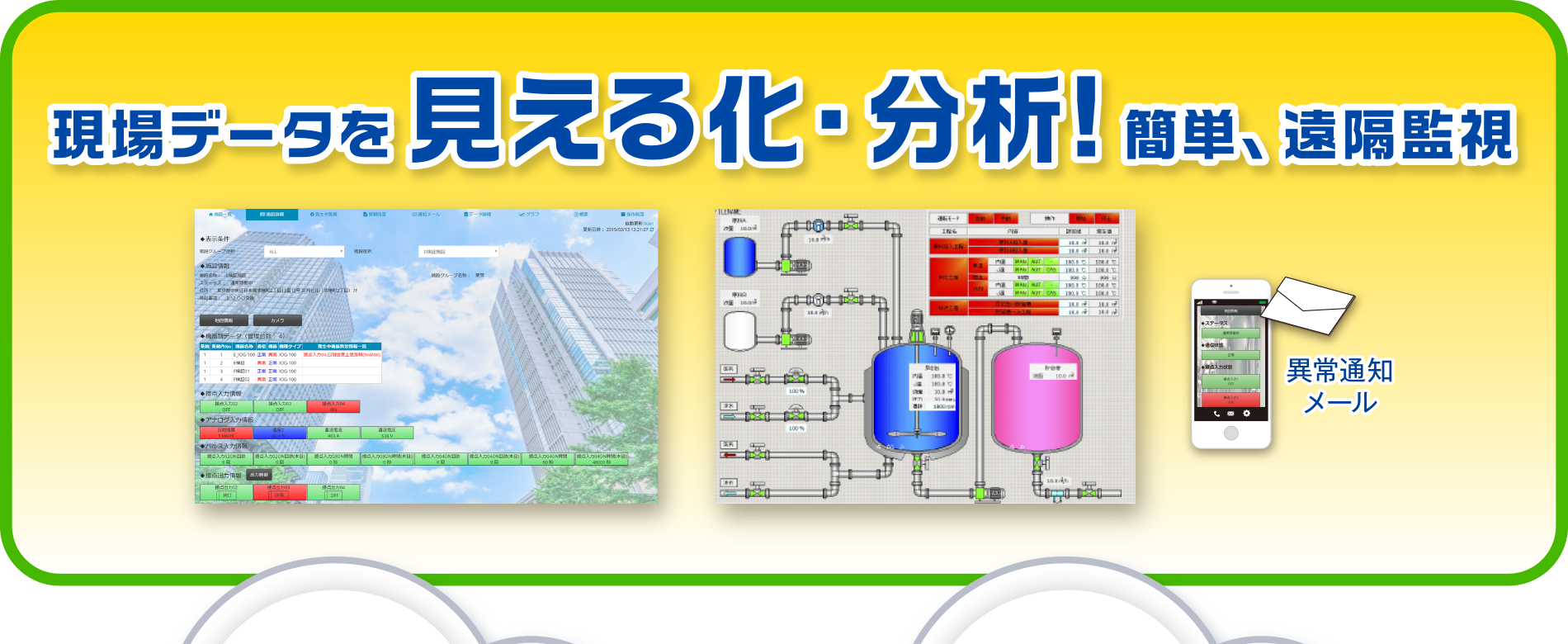 現場データを見える化・分析！簡単、遠隔監視