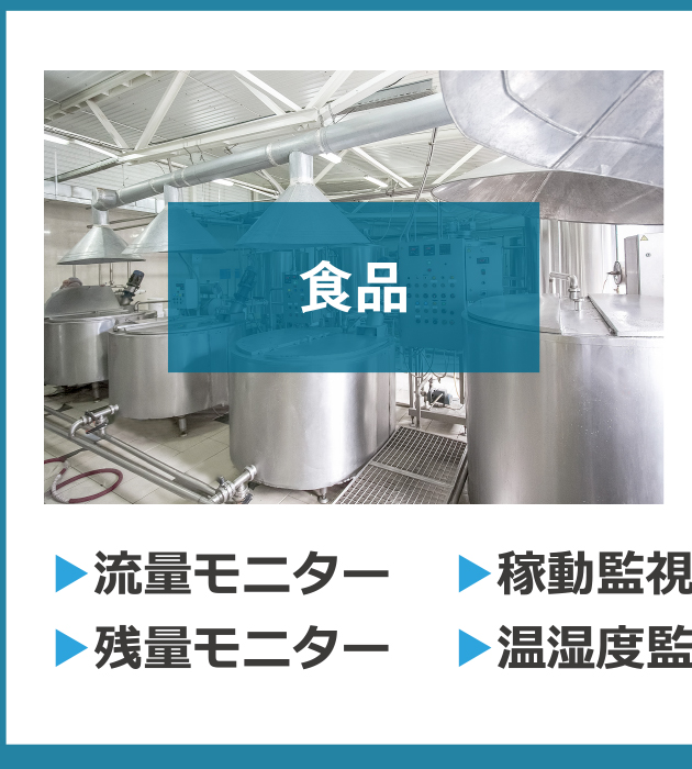 食品／流量モニター・稼働監視・残量モニター・温湿度監視・生産量モニター・製造履歴管理